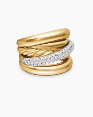 8C24B912-EDBC-BDB1-A768-0E55A88A8D92.jpg Pavé Crossover Five Row Ring 18K Yellow Gold with Diamonds - 6