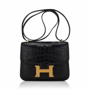 EF4819E8-EEBB-3DA8-DF4C-14E2EF686223.jpg Mini Constance 18 Bag Black Matte Alligator with Gold Hardware and Mirror